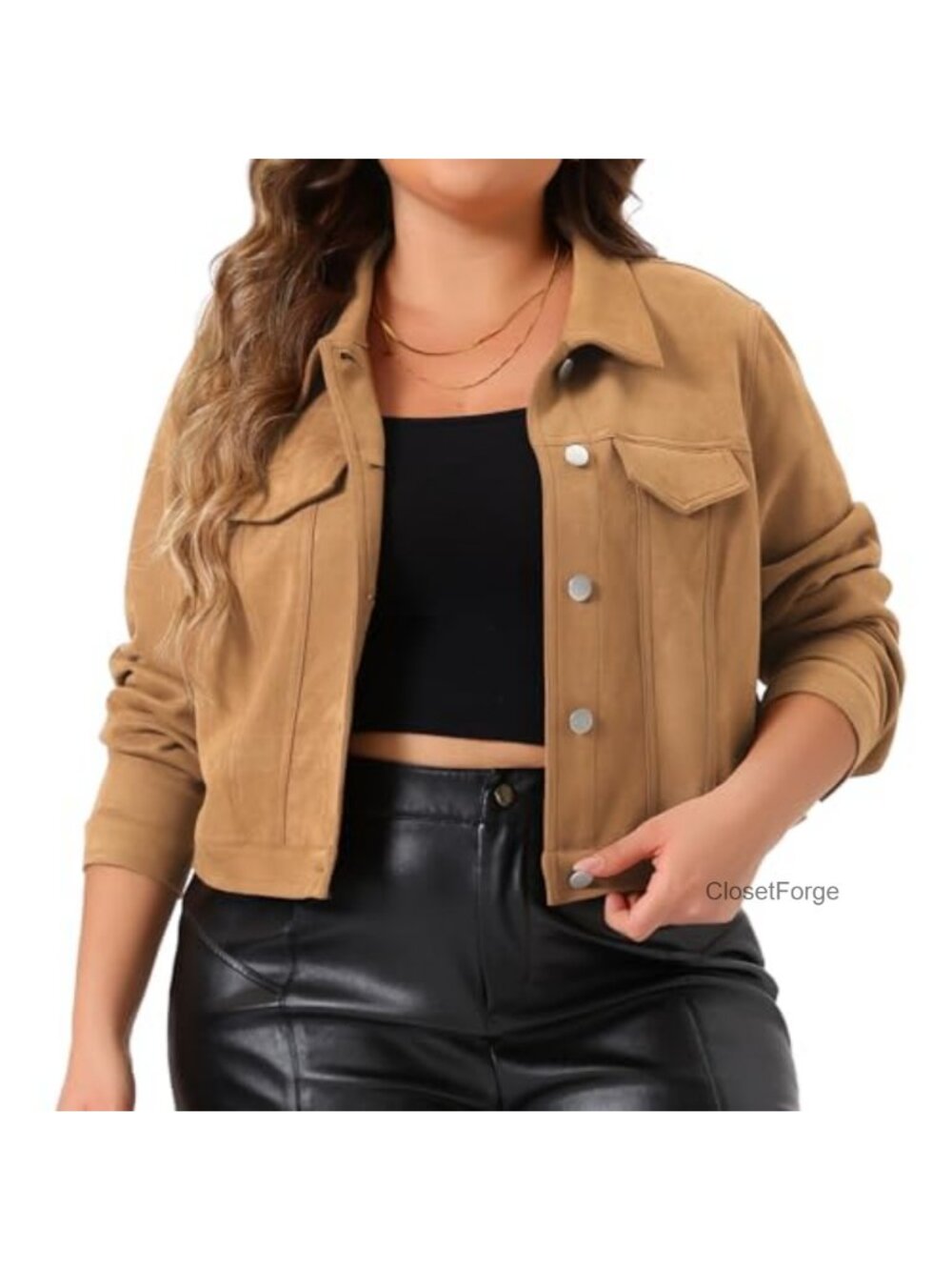 Plus Size Crop Moto Biker Faux Leather Suede Jacket